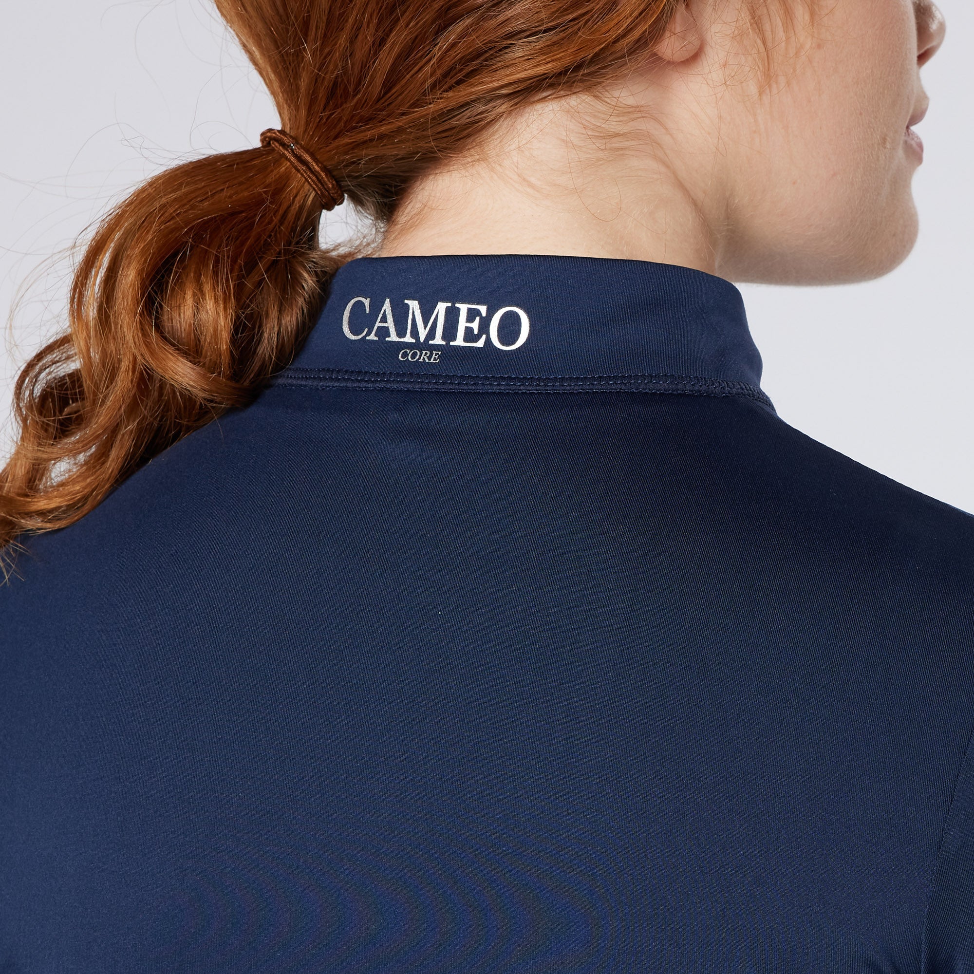 CAMEO Baselayer Navy: Ladies Equestrian Riding Top. Comfortable 4-way stretch baselayer with reflective branding. Equiflair store.