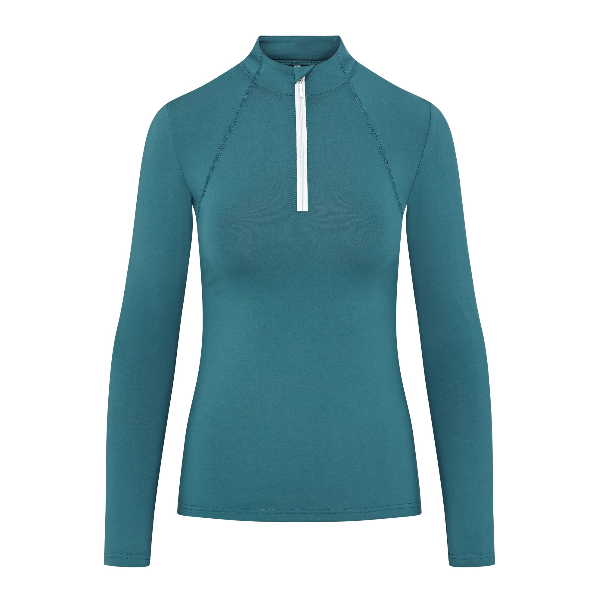 Teal Women's Equestrian Baselayer Shirt - Equiflair CAMEO Long Sleeve Riding Top with Quarter Zip