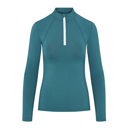 Teal Women's Equestrian Baselayer Shirt - Equiflair CAMEO Long Sleeve Riding Top with Quarter Zip