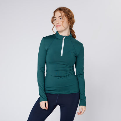 CAMEO BASELAYER TEAL - Women's Equestrian Riding Baselayer, Teal Long Sleeve Quarter Zip Top for Horse Riding and Stable Wear