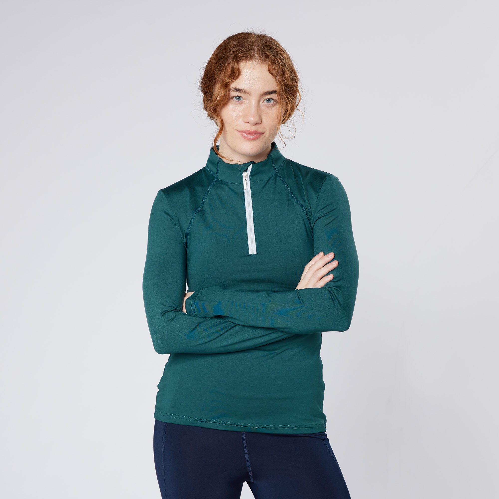 Equiflair Cameo Baselayer Teal: Ladies Riding Apparel, Equestrian Top, CameoTech Quarter Zip, Comfortable Sportswear