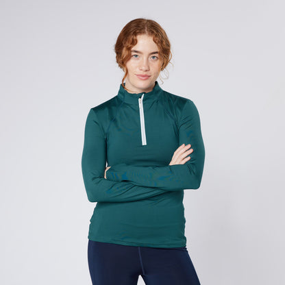 Equiflair Cameo Baselayer Teal: Ladies Riding Apparel, Equestrian Top, CameoTech Quarter Zip, Comfortable Sportswear