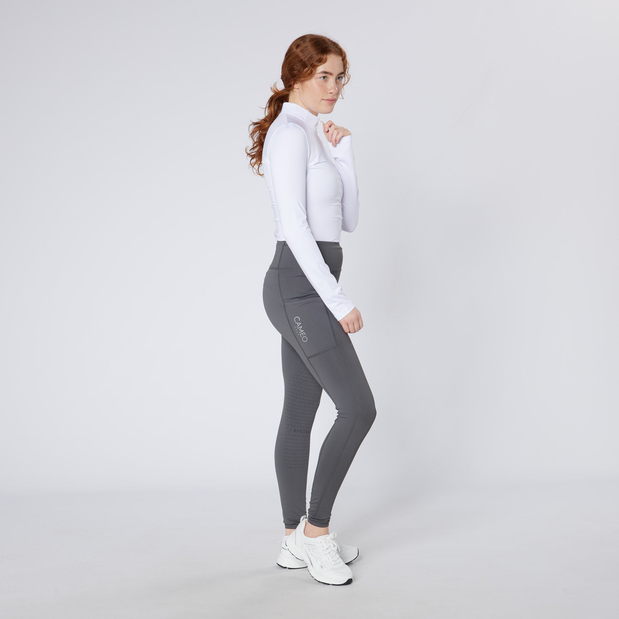 Equiflair CAMEO Core Collection Riding Tights - Dark Grey Ladies Equestrian Leggings with Phone Pocket