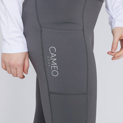 Cameo Core Dark Grey Riding Tights: Equestrian Leggings with Phone Pocket, Women's Horse Riding Apparel