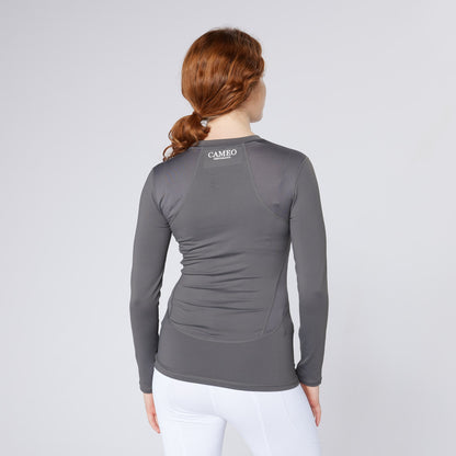 CAMEO PERFORMANCE BASELAYER CHARCOAL equestrian riding shirt, long sleeve, breathable, wicking, CameoTech, activewear for riders