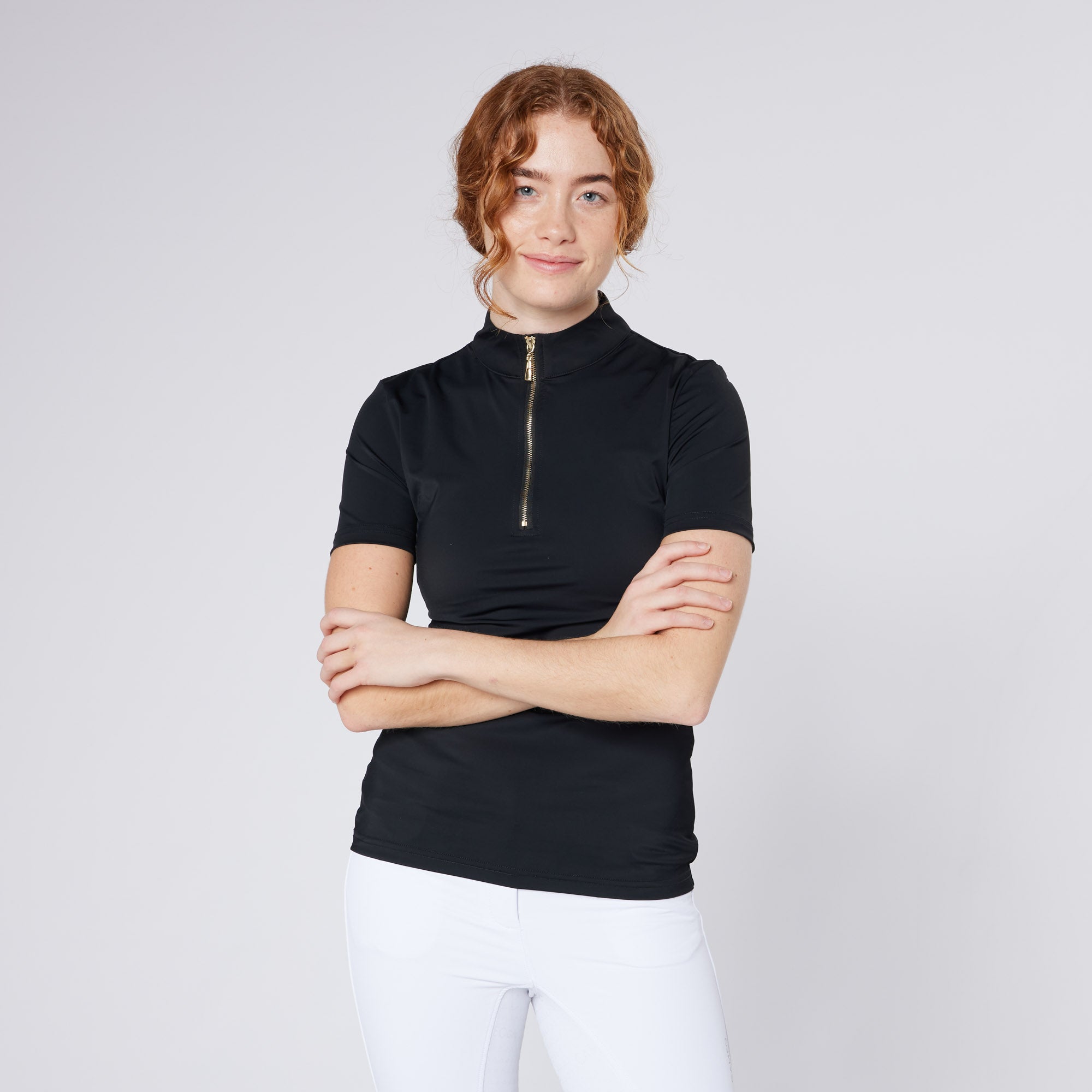 Equiflair Black Cameo Performance Equestrian Competition Shirt with Gold Zip