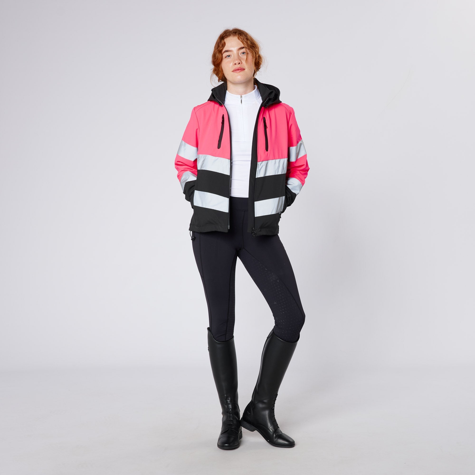 Equiflair CAMEO Hi Viz Riding Jacket Pink: Water Repellent, Reflective. Equestrian Safety Gear. Visibility for Horseback Riding