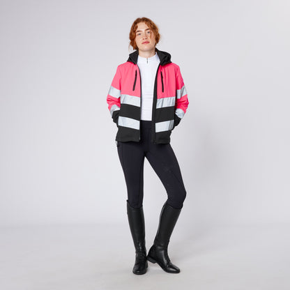 Equiflair CAMEO Hi Viz Riding Jacket Pink: Water Repellent, Reflective. Equestrian Safety Gear. Visibility for Horseback Riding