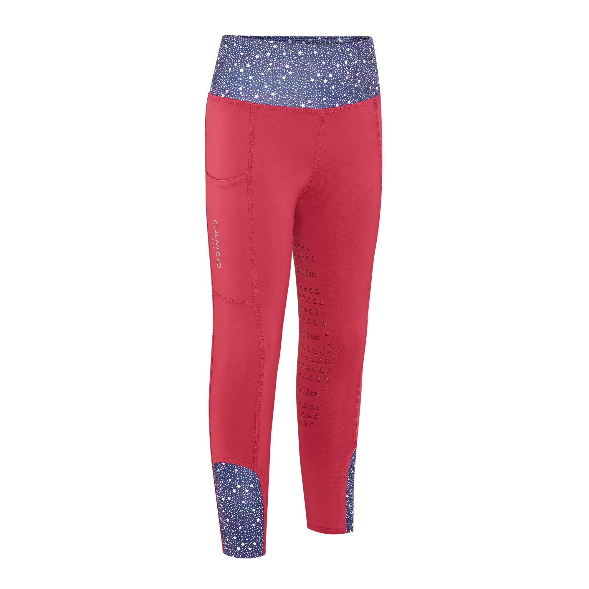 CAMEO Junior Zest Riding Tights - Red, Silicone Seat, Performance Fabric, Equiflair