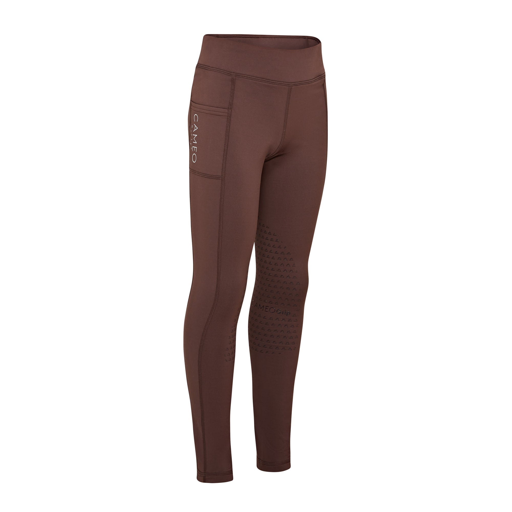 Cameo Junior Winter Riding Tights Brown: Equestrian Apparel, Silicone Knee Grip, Mobile Pocket