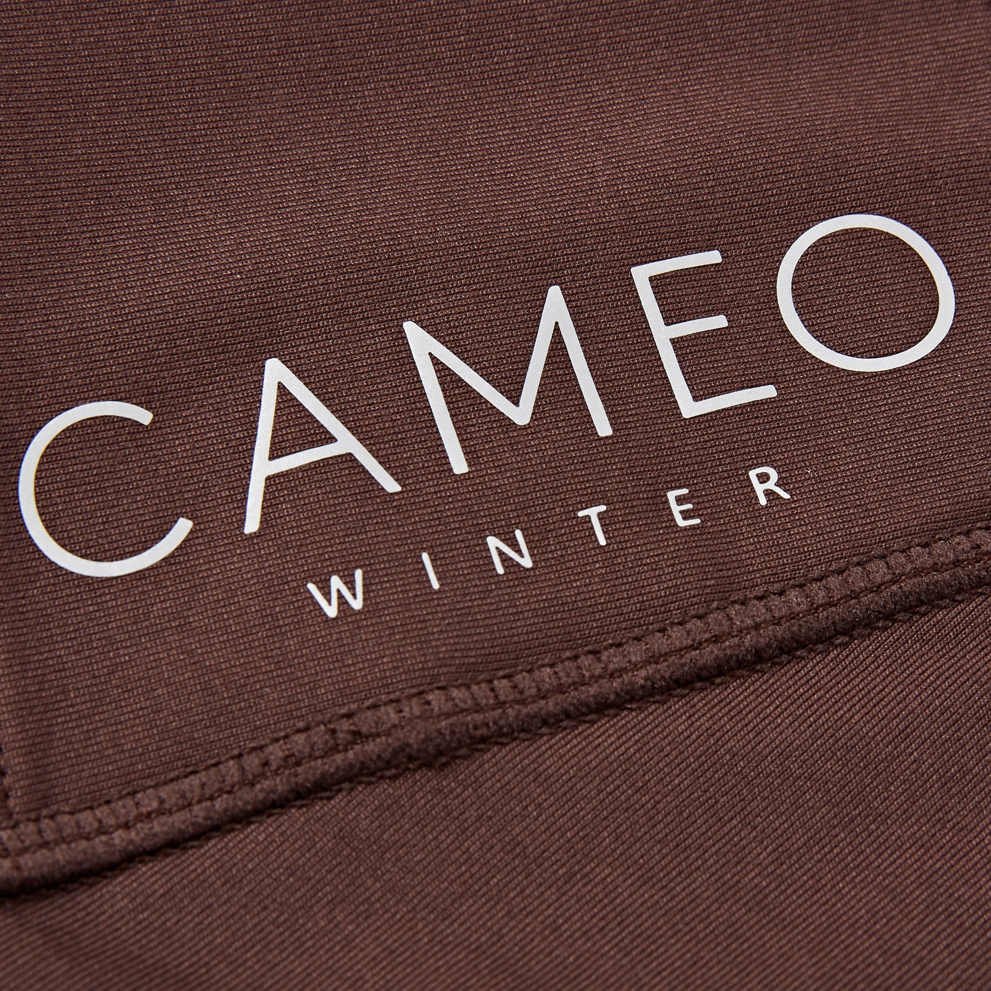 Cameo Winter Riding Tights - Brown Equestrian Apparel. Warm, comfortable thermal tights with silicone knee grip and phone pocket.
