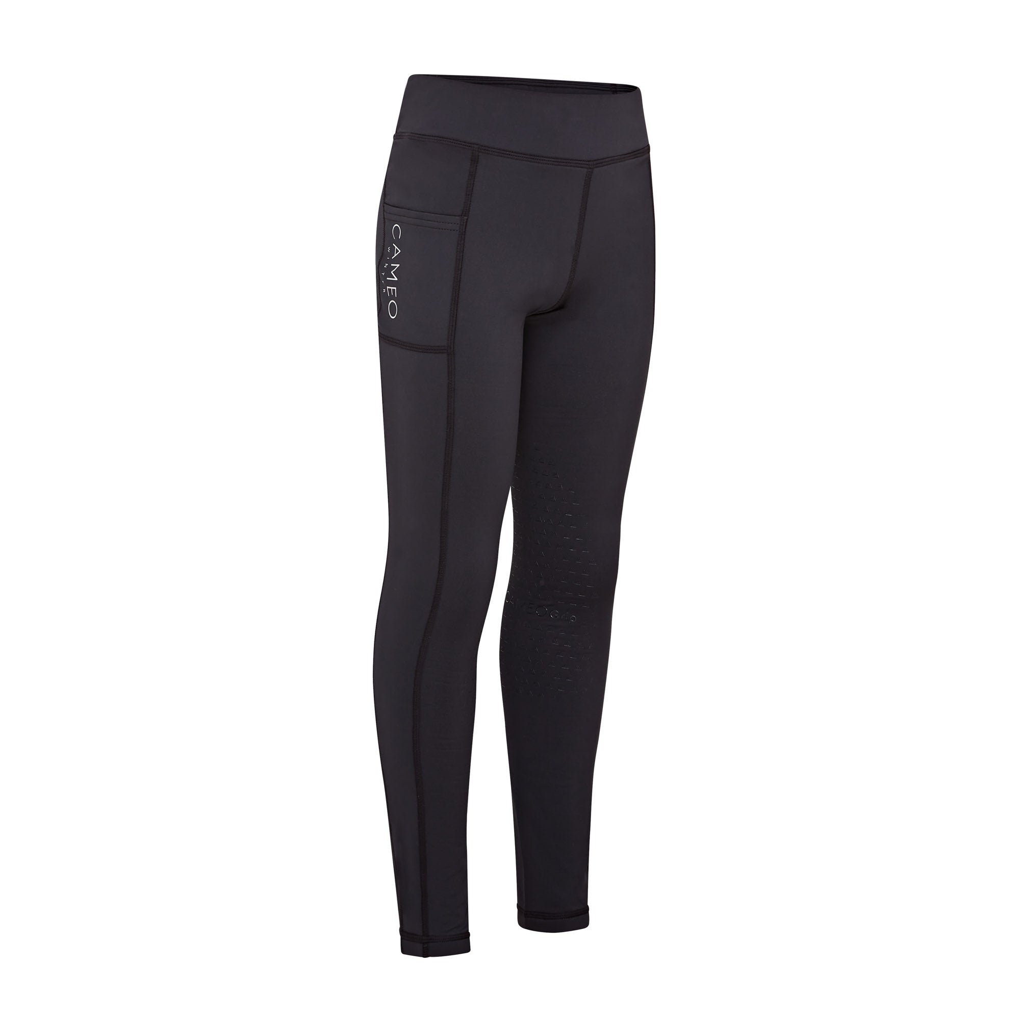 CAMEO JUNIOR WINTER RIDING TIGHT NAVY: Warm navy blue riding leggings with silicone grip & mobile pocket, perfect for winter riding!