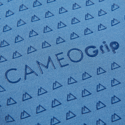 CameoGrip Winter Riding Tights Blue: Close-up of fabric texture with logo & grip pattern.  Junior Riderwear by Equiflair