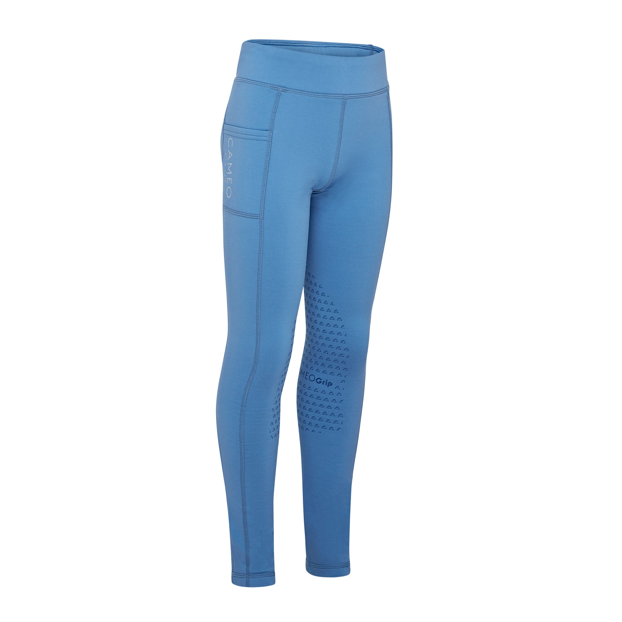 CAMEO Junior Winter Riding Tights Blue: Thermal, Silicone Knee Grip, Mobile Pocket. Comfortable & Stylish Equestrian Apparel