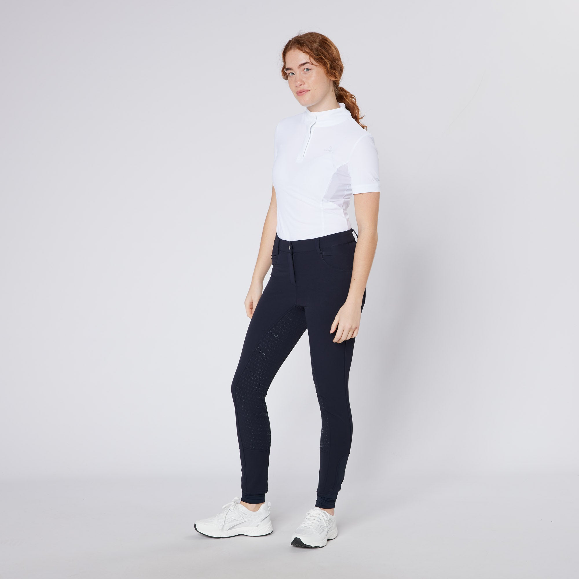 Cameo Charlotte White Show Shirt: Technical Fabric, Breathable, Competition Apparel
