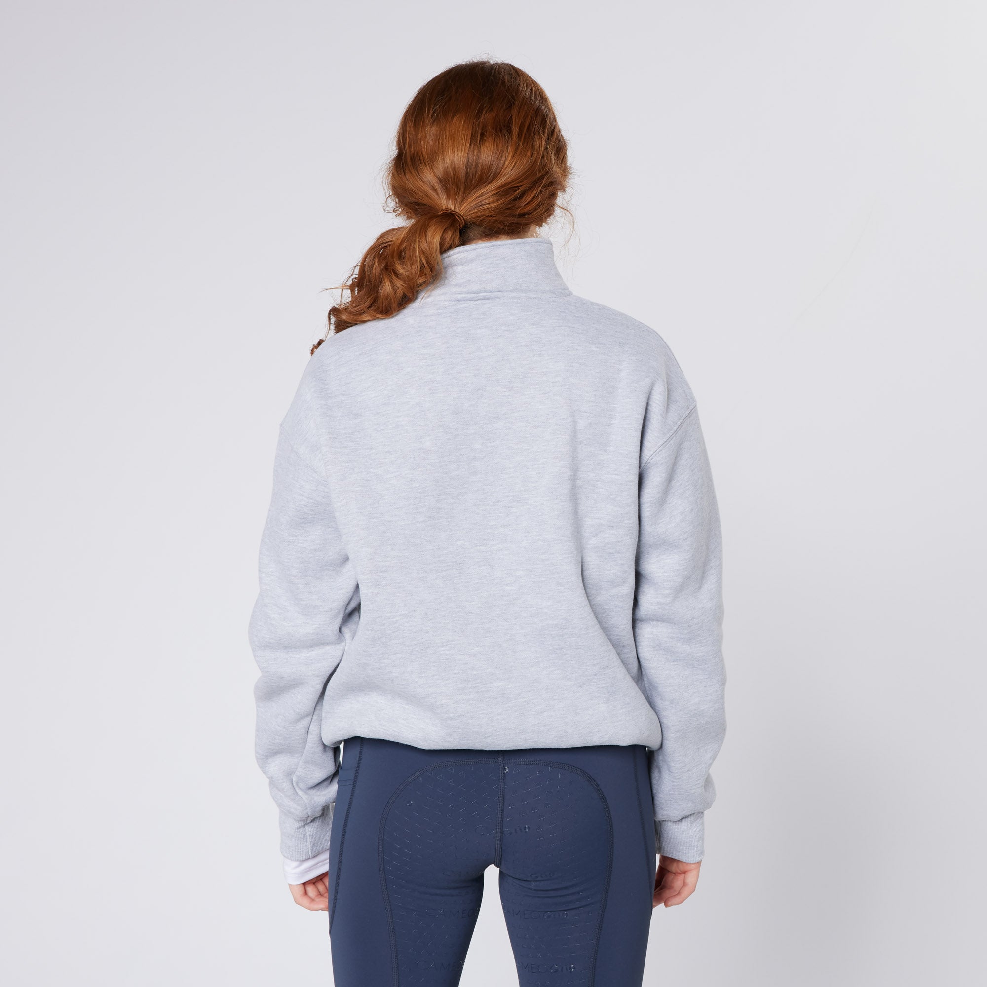 CAMEO Grey Mid-Layer Sweatshirt Back View | Equiflair Equestrian Clothing | Quarter Zip, Comfortable, Casual