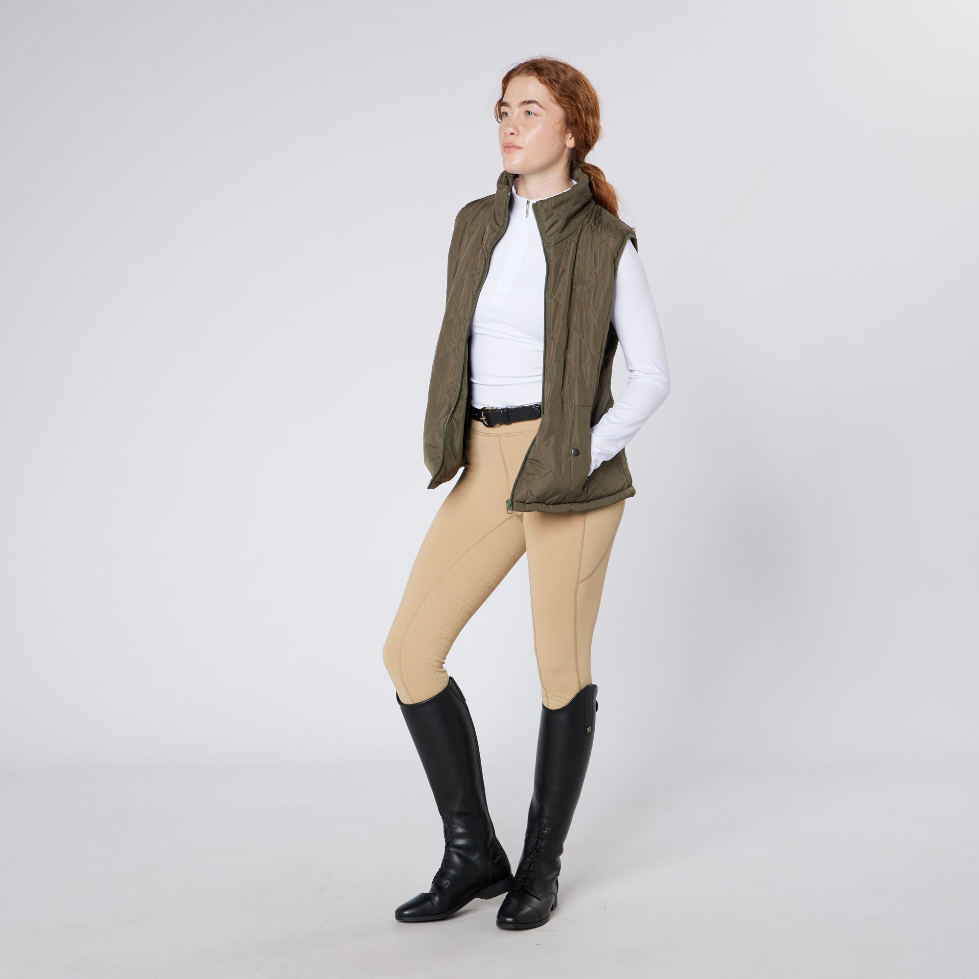 Cameo All Season Gilet Olive by Equiflair: Stylish equestrian vest for women. Water-resistant, quilted riding apparel. #equestrianfashion