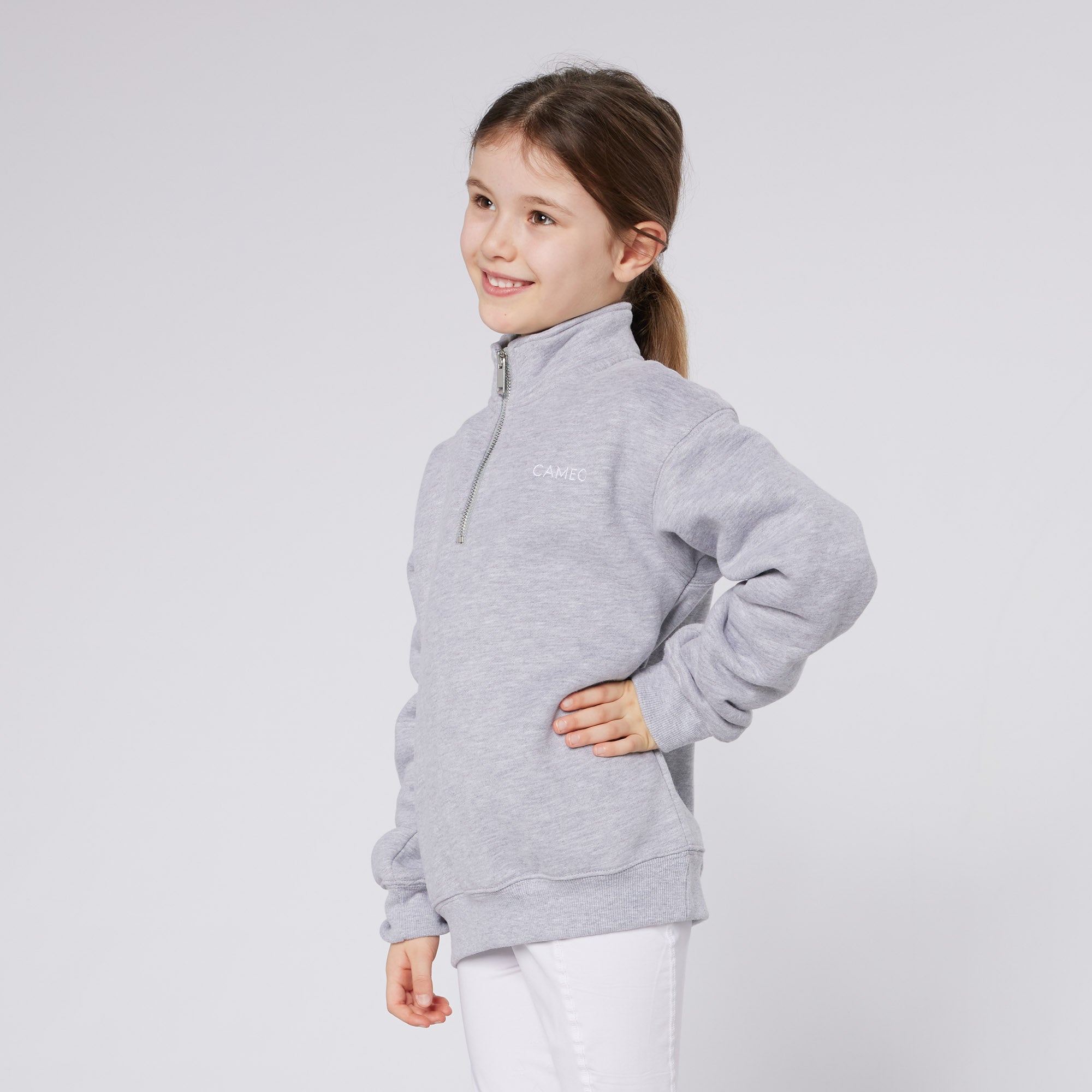 Cameo Junior Grey Mid Layer Sweatshirt - Girls Riding & Sportswear Quarter Zip Pullover