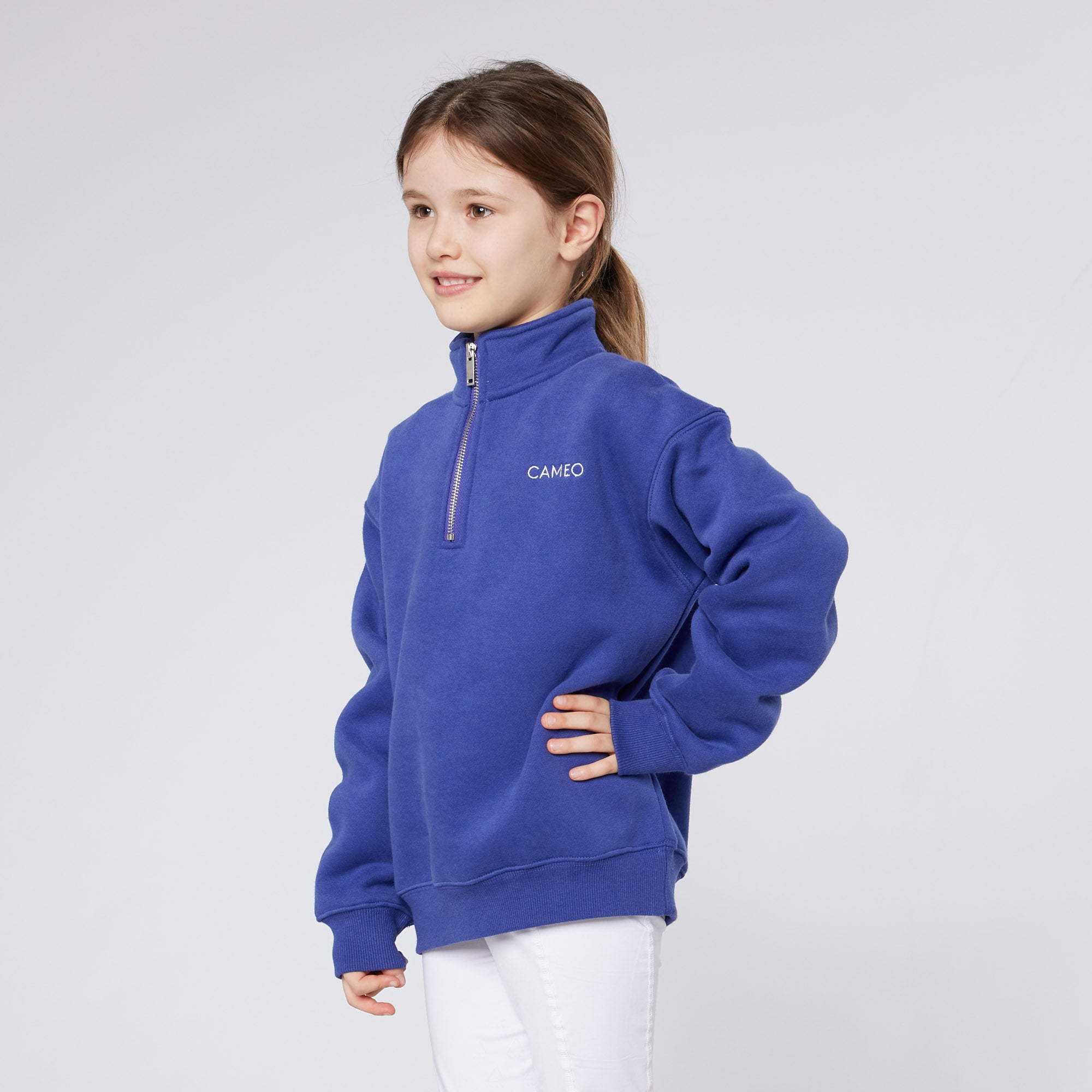 CAMEO Junior Mid Layer Royal Blue Sweatshirt - Quarter Zip, Stand Up Collar, Girls Equestrian Clothing