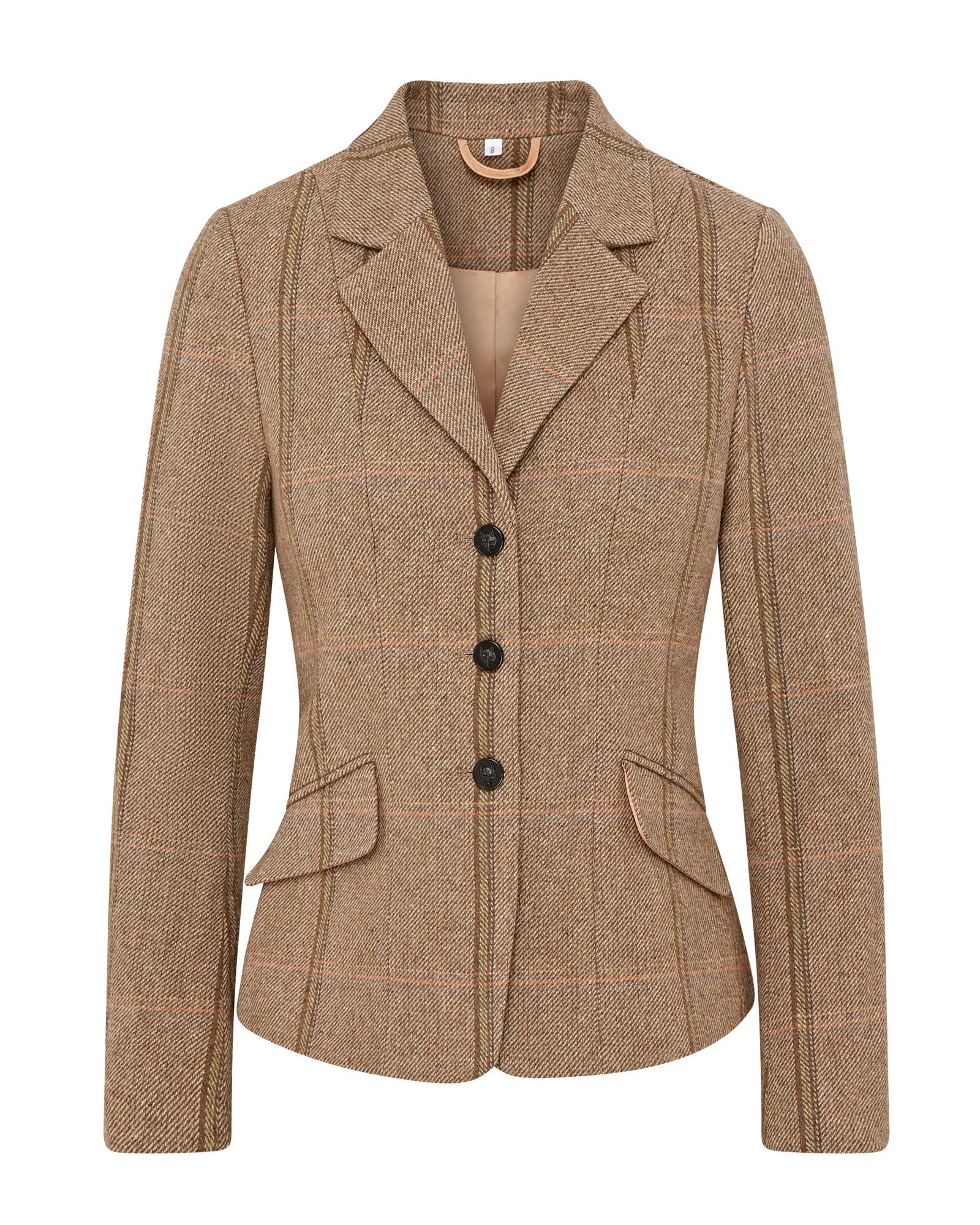 Equiflair CAMEO TWEED SHOW JACKET GREEN, tailored fit, fox head buttons, perfect for show ring.