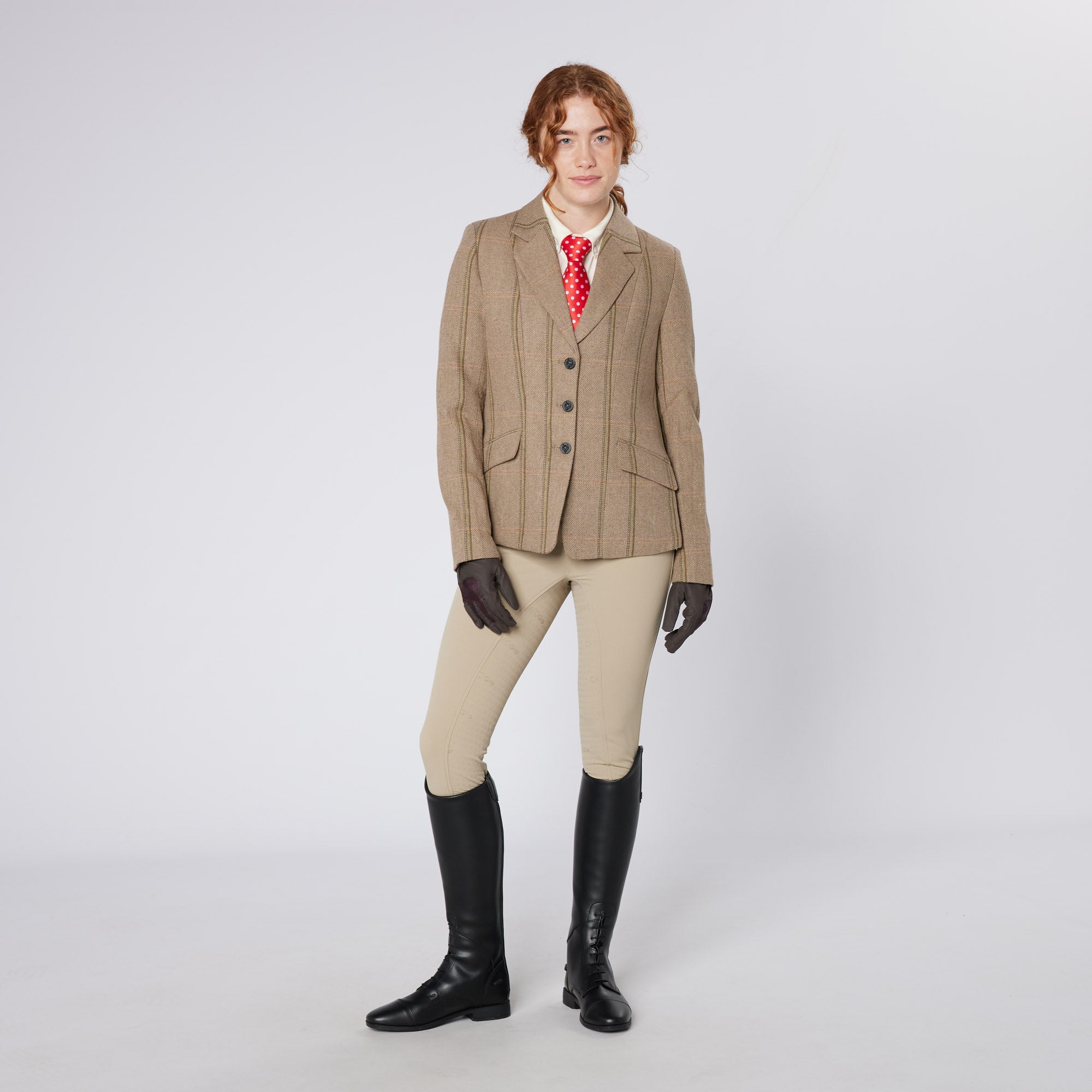 Equiflair CAMEO Green Tweed Show Jacket: Equestrian Riding Apparel with Fox Head Buttons