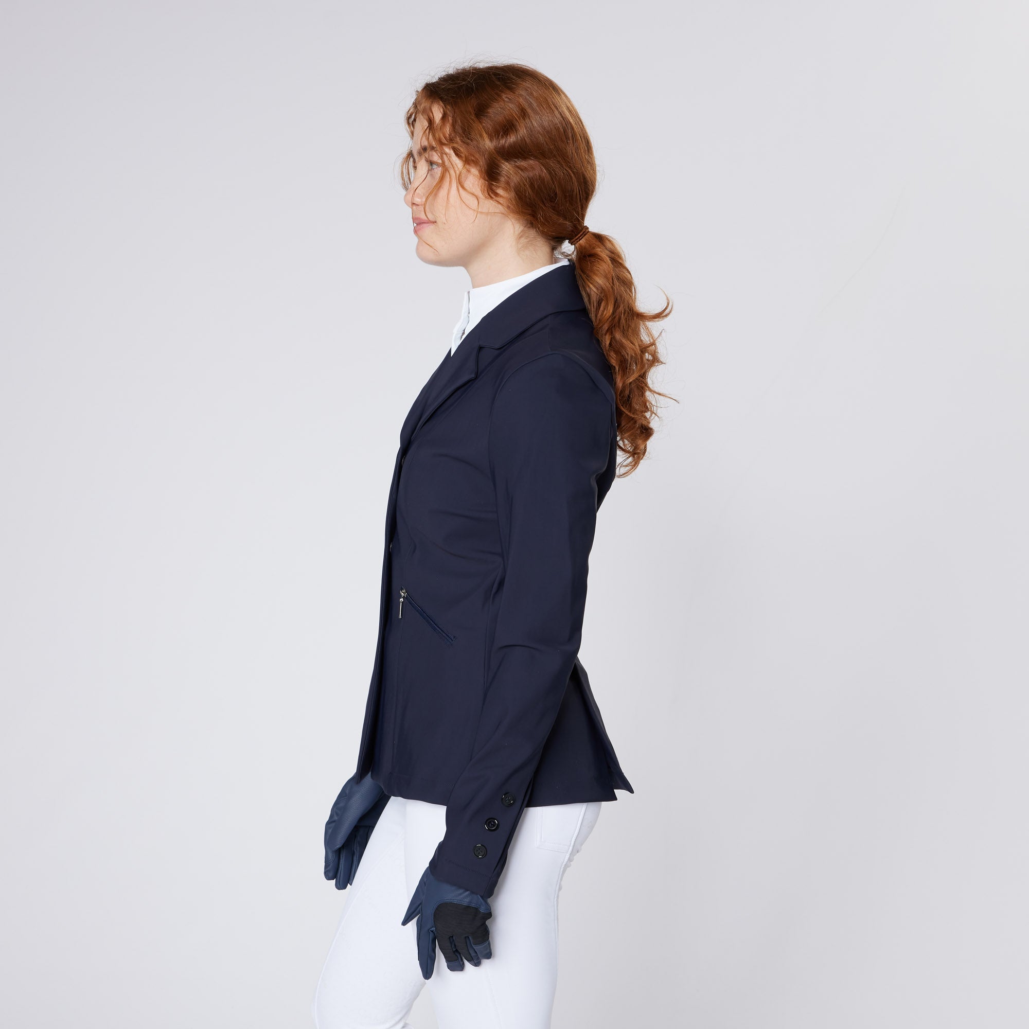 Cameo Aspire Navy Show Jacket: Equestrian Competition Apparel for Women. Water Repellent, Scuff Resistant Performance Fabric.