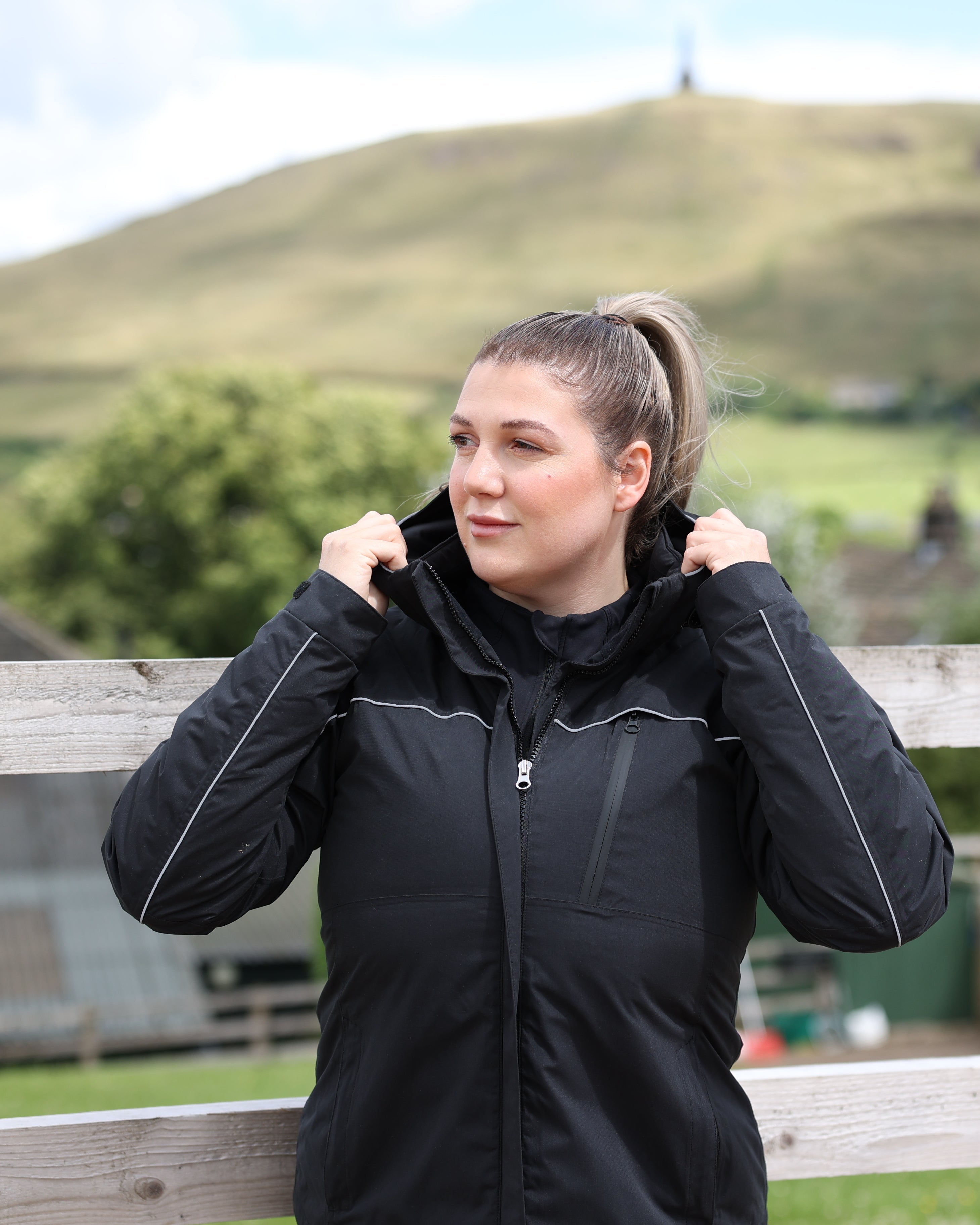 Woman in Black Cameo Thermo Winter Riding Jacket: Waterproof, Breathable, Equestrian Apparel. Equiflair Store