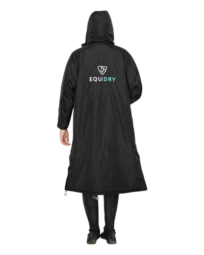Equidry Equestrian coat. Waterproof Riding Long Coat - Black, back view.