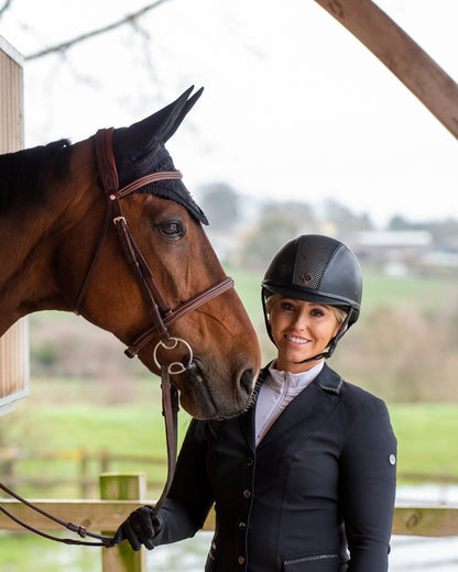 Charles Owen Ayr8 Plus Leather Look Riding Helmet Black/Silver - Woman and Horse