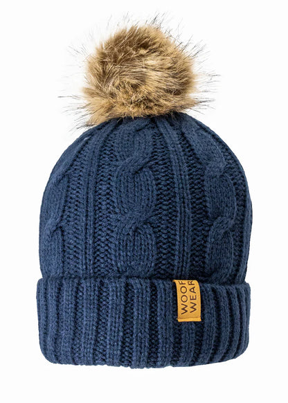 WOOF WEAR Cable Beanie Navy: Cable knit beanie with pom-pom. Stay warm and stylish with this WOOF WEAR beanie! 