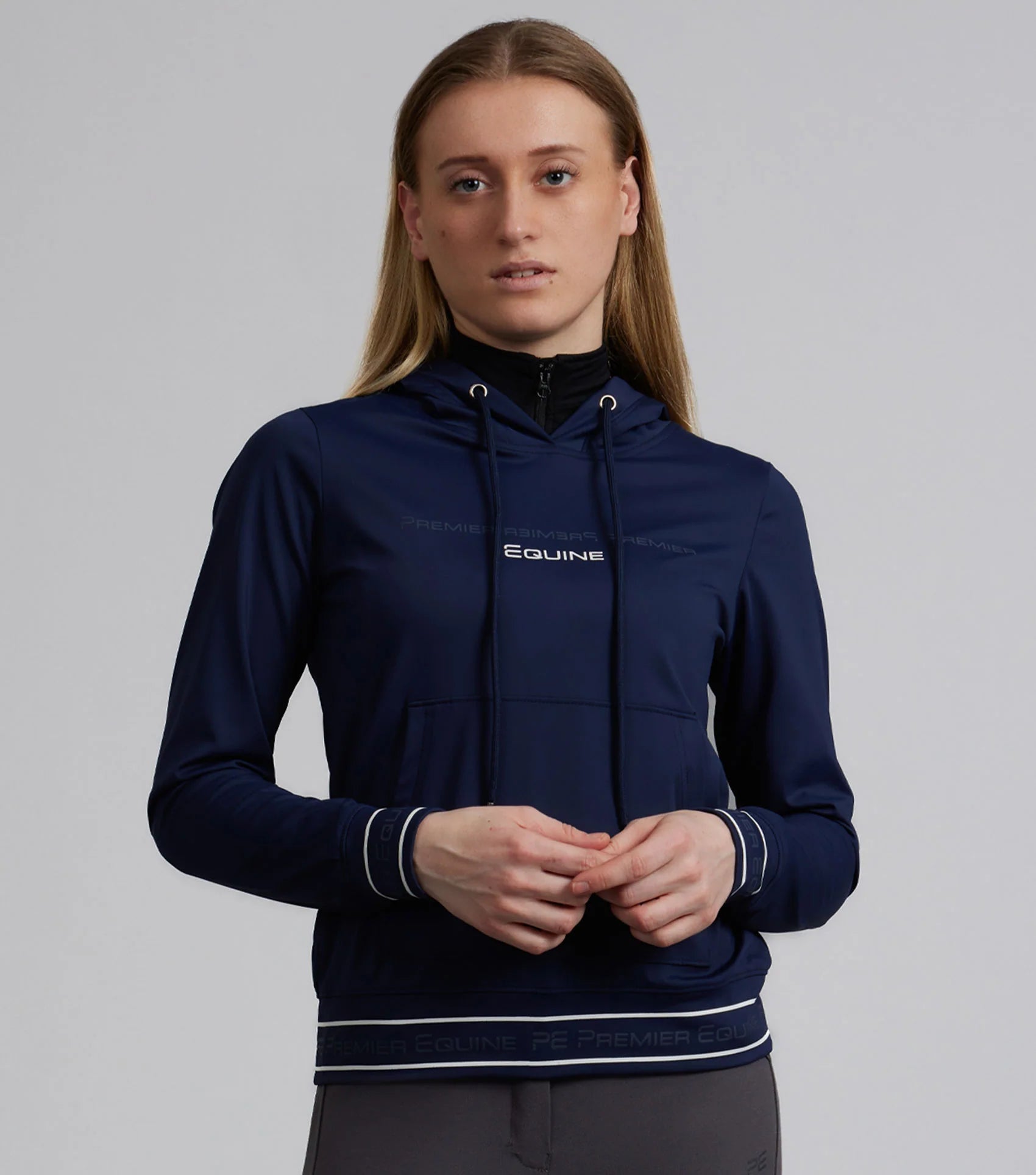 PREMIER EQUINE Cadenza Navy Riding Hoodie: Technical, Moisture-Wicking Equestrian Apparel