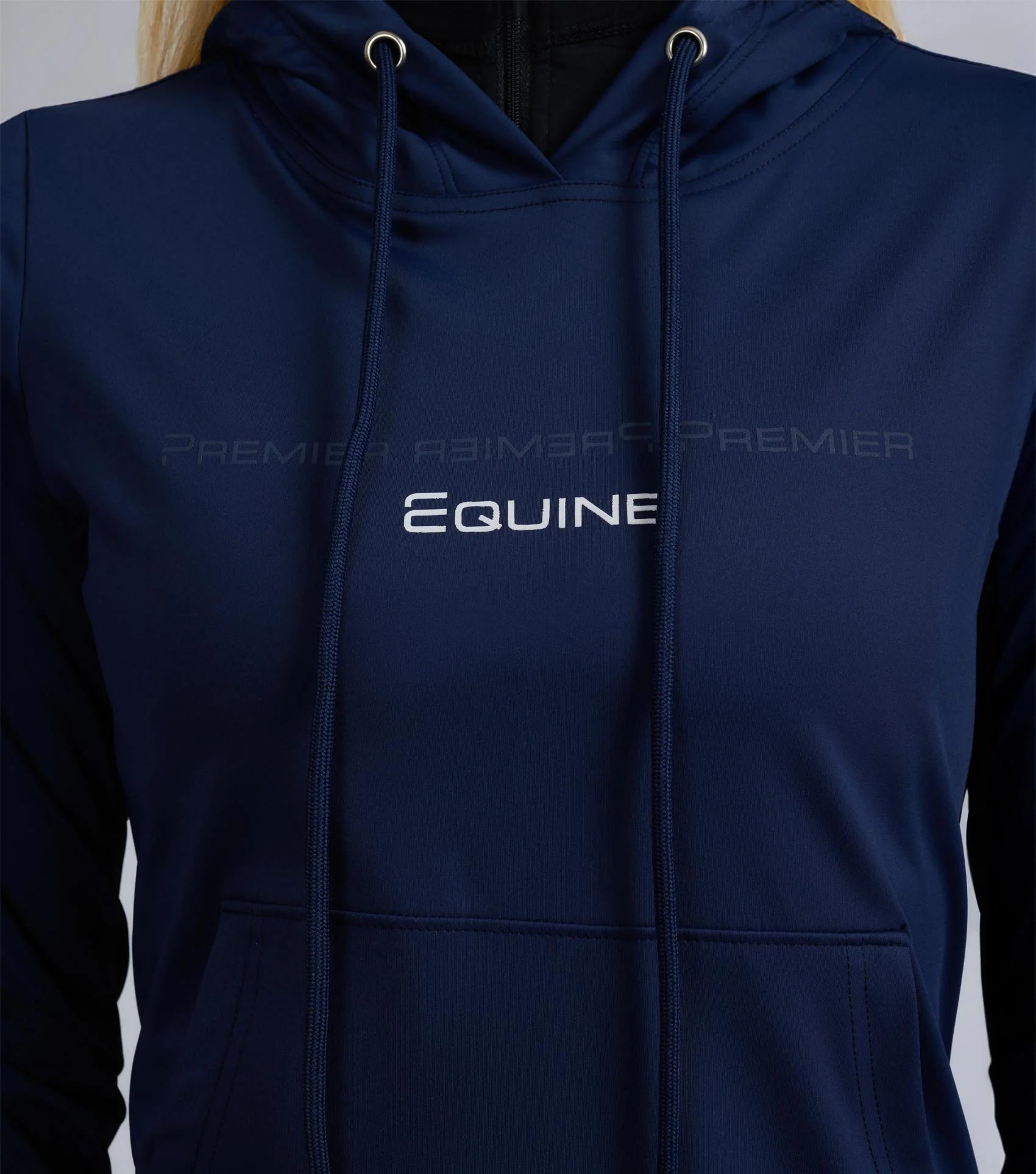 PREMIER EQUINE CADENZA Technical Riding Hoodie - Navy. Lightweight, moisture-wicking, breathable equestrian apparel.