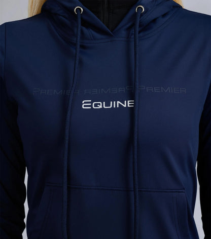PREMIER EQUINE CADENZA Technical Riding Hoodie - Navy. Lightweight, moisture-wicking, breathable equestrian apparel.