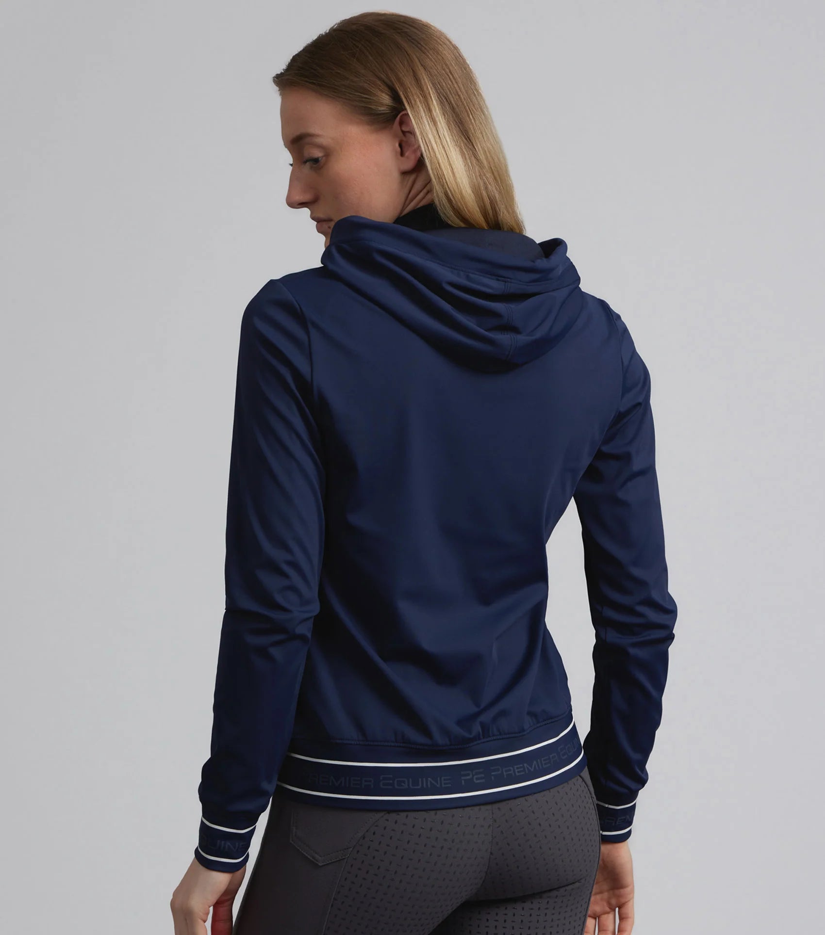 PREMIER EQUINE Cadenza Navy Riding Hoodie: Technical equestrian apparel for women. Lightweight & moisture-wicking.