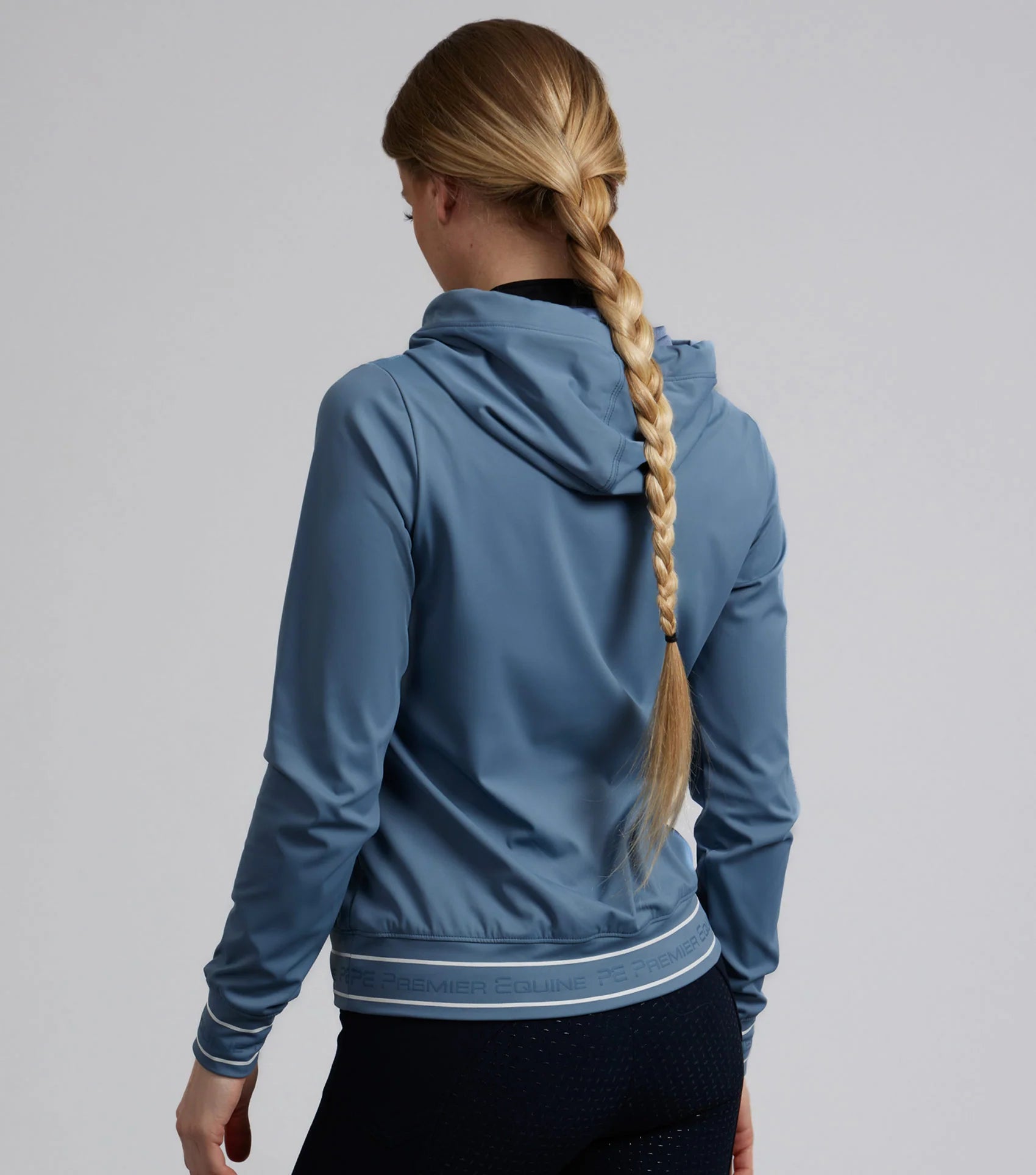 Premier Equine Cadenza Technical Riding Hoodie, San Marino Blue, Equestrian Apparel - Back View.