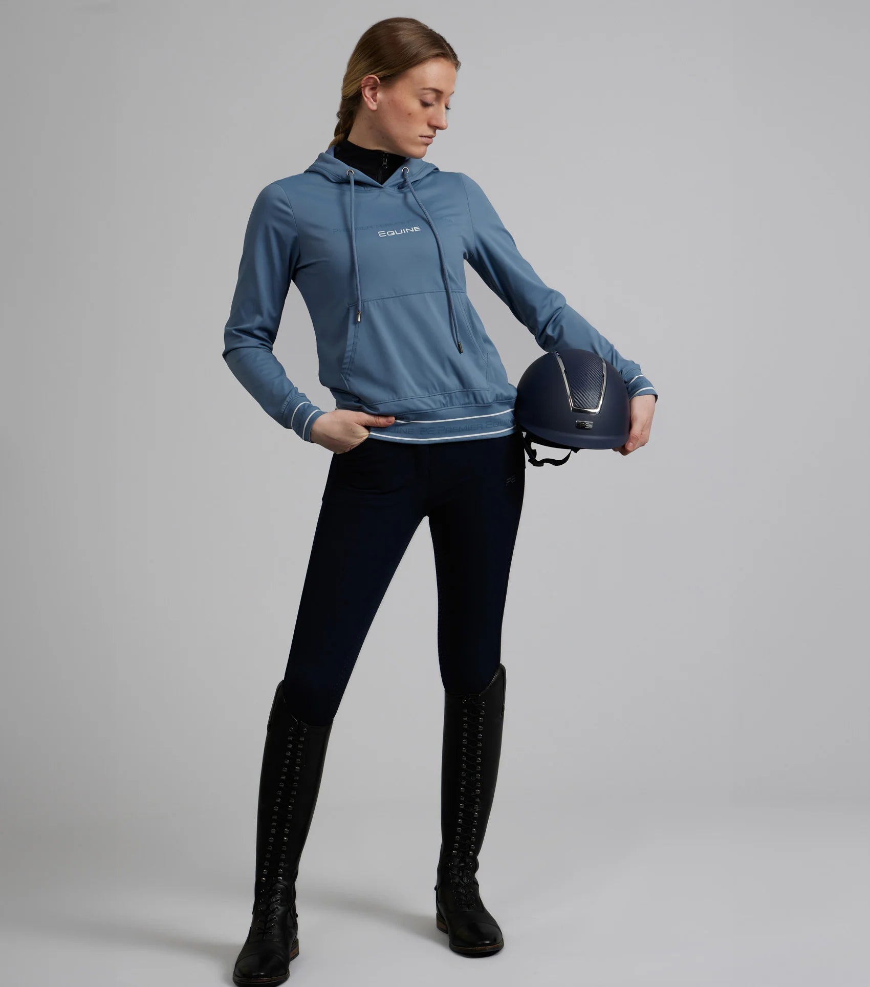Premier Equine Cadenza Riding Hoodie - San Marino Blue equestrian technical apparel at Equiflair