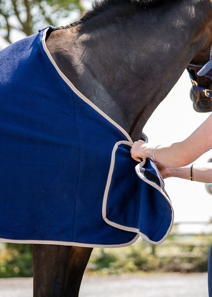 CAMEO ELEVATE Navy Show Rug on Horse. Fleece Horse Blanket. Equestrian Show Travel Rug. Equiflair. Horse Clothing. - 5'9