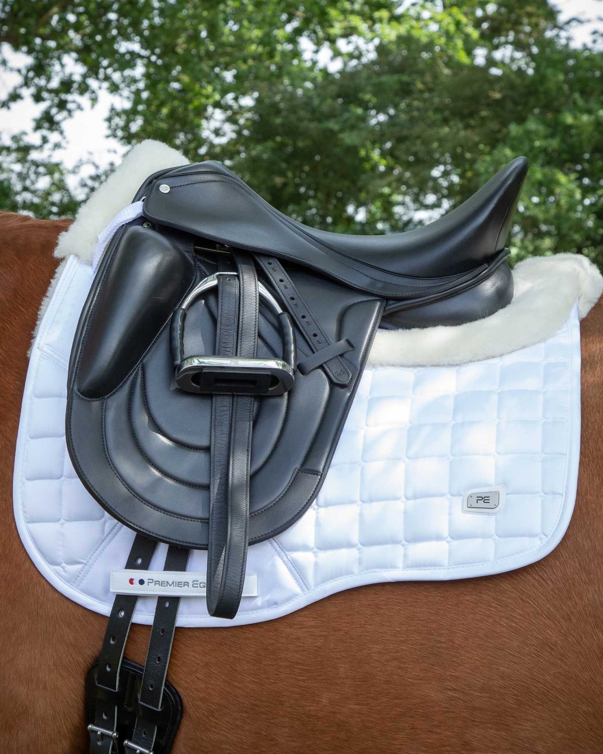 Premier Equine Capella Dressage Saddle Pad: White Merino Wool Close Contact Square for Horse Riding