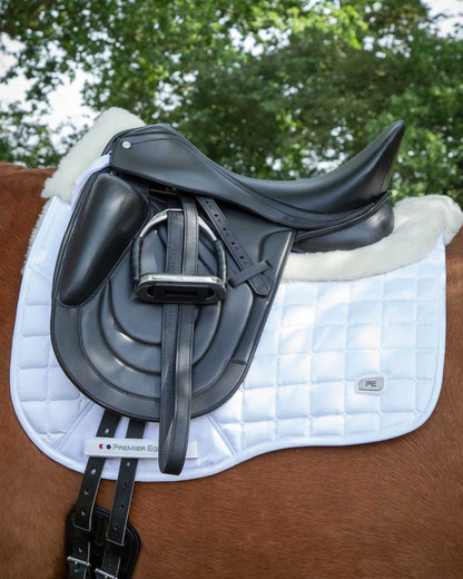 Premier Equine Capella Dressage Saddle Pad: White Merino Wool Close Contact Square for Horse Riding
