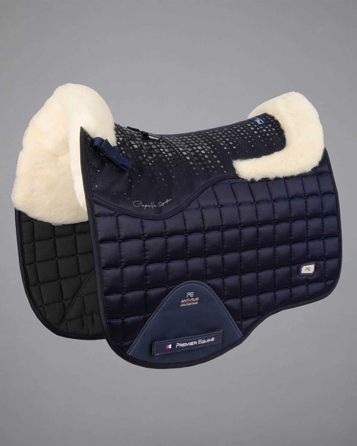 Premier Equine Capella Dressage Saddle Pad: Navy Merino Wool, Anti-Slip, High Wither - Shop Now for Horse Riding Comfort!