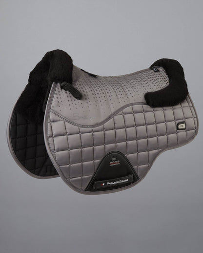 PREMIER EQUINE Capella GP/Jump Saddle Pad - Grey/Black Merino Wool, Anti-Slip, Premium Horse Riding Equipment