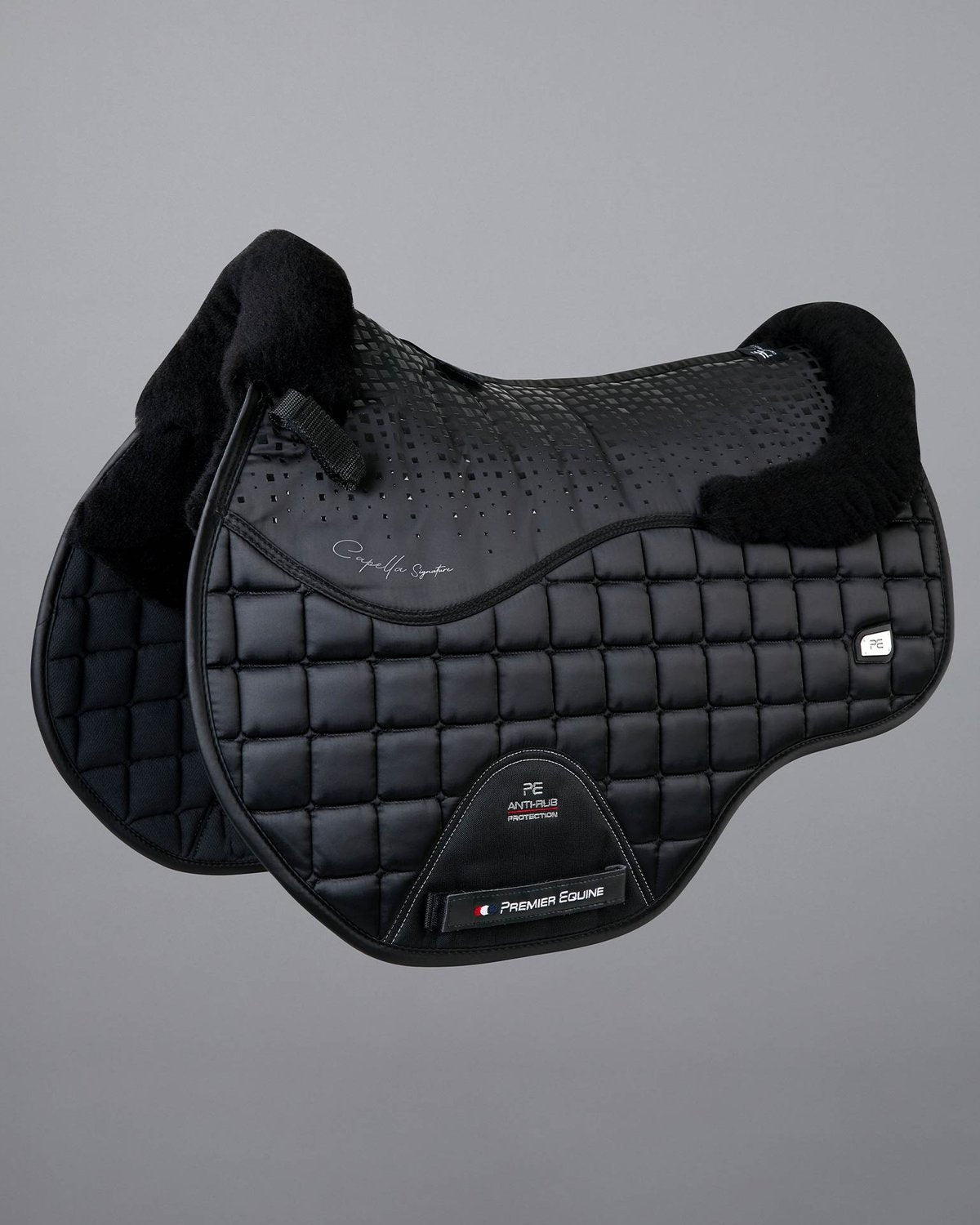 Premier Equine Capella Black Merino Wool GP/Jump Saddle Pad: Close Contact Design, Superior Comfort & Style.