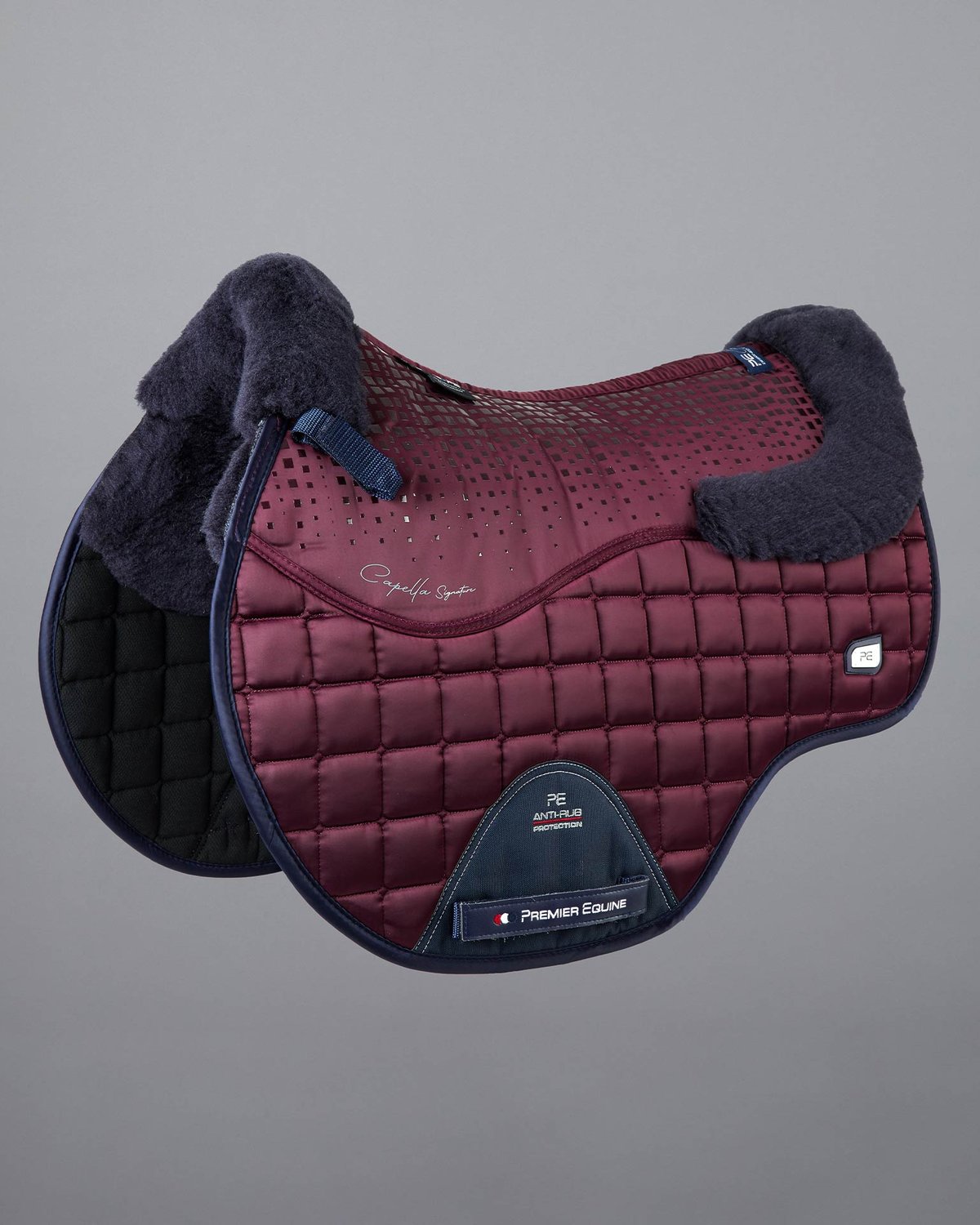 PREMIER EQUINE Capella Merino Wool GP/Jump Saddle Pad - Wine/Navy Equestrian Saddle Square