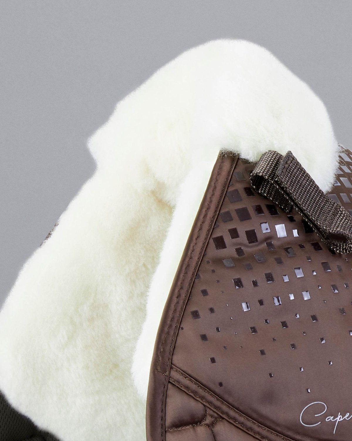Premier Equine Capella Brown Merino Wool GP/Jump Saddle Pad. Luxe equestrian comfort & performance.