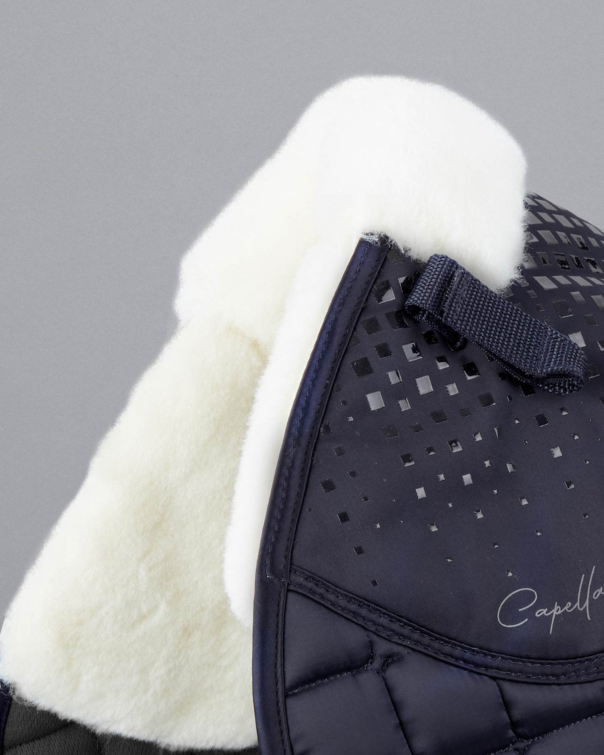 PREMIER EQUINE CAPELLA Saddle Pad: Navy Merino Wool GP/Jump Square. Close Contact, Premium Horse Equipment.