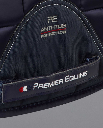 PREMIER EQUINE Capella Merino Wool GP/Jump Saddle Pad - Navy. Close up shot