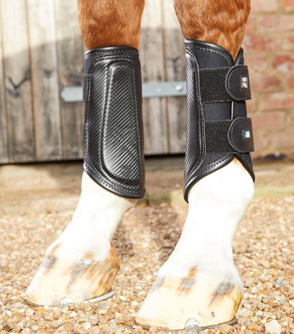 Premier Equine Carbon Air-Tech Brushing Boots - Equiflair - Black Horse Boots - Horse Leg Protection - Ventilation - Carbon Fiber Texture