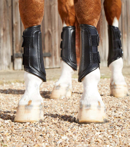 Premier Equine Carbon Air-Tech Double Locking Black Brushing Boots for Horse Leg Protection Equestrian