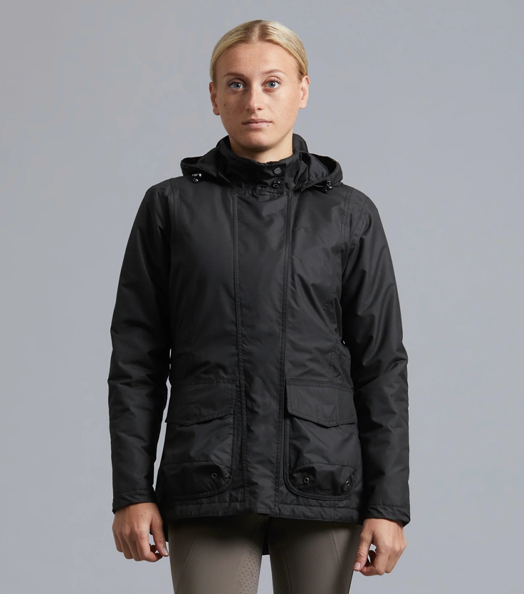 Premier Equine Cascata Black Ladies Waterproof Riding Coat with Detachable Hood & Quilted Lining - Equiflair
