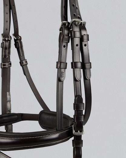 Premier Equine Cassano Snaffle Bridle - Brown Leather Horse Bridle with Padded Headpiece & Chrome Details